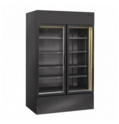 ARMOIRE A BOISSONS NOIRE 2 PORTES VITREES