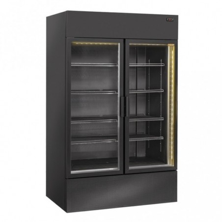 ARMOIRE A BOISSONS NOIRE 2 PORTES VITREES